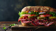Submarine sandwich with salami and pickles
