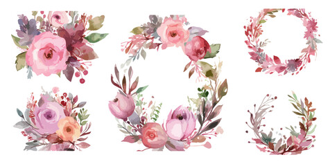 Canvas Print - pink wreaths water color flower bouquet