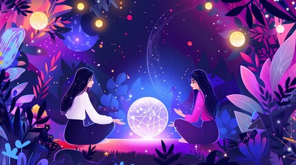 Women touching a crystal ball