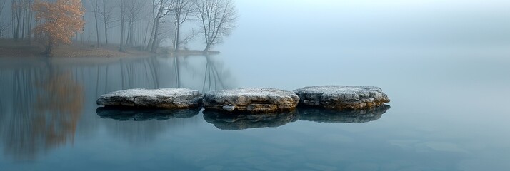 Sticker - a group of rocks sitting in the middle of a lake under a cloudy sky