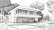 modern villa as line art
