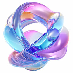 Sticker - Fluid round 3D shape of liquid splash of holographic glass in motion. Iridescent liquid sphere.