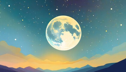 Wall Mural - blue moon super full moon august moon bright stars the background full of stars in the galaxy