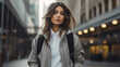 Portrait of a beautiful young brunette woman walking in the city