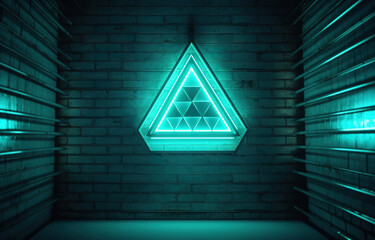 Sticker - Neon lamp with triangle shape in the club or on the street.