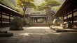Serene Zen Buddhist temple with natural wood and stone.