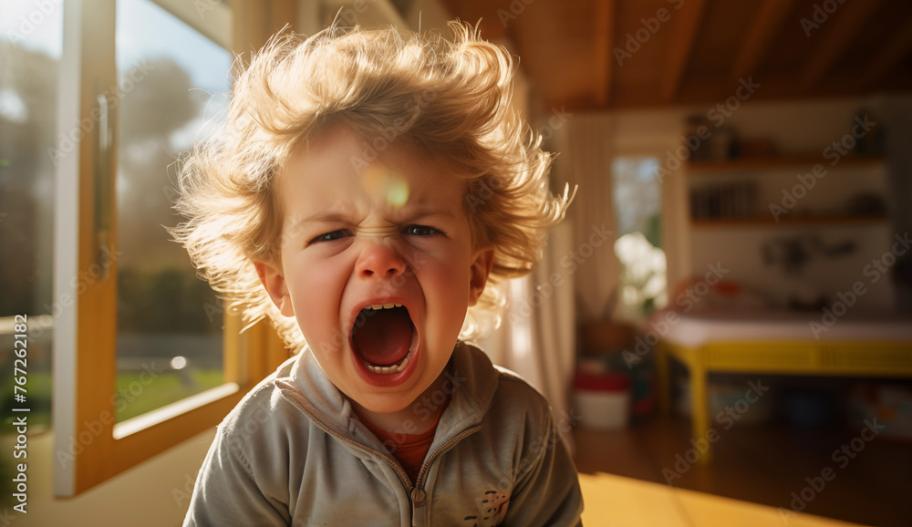 Little children who are crying or upset and yelling, Angry baby on crib ...