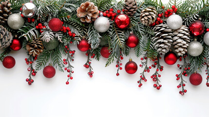 Wall Mural - Extra wide Christmas border with hanging garland of fir branches, AI Generative.