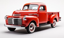 Vintage Red Truck On White Background