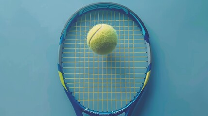 Poster - Design a minimalist yet impactful composition showcasing a close-up of a tennis racket and ball against a clean