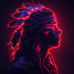 Wall Mural - neon colored native american