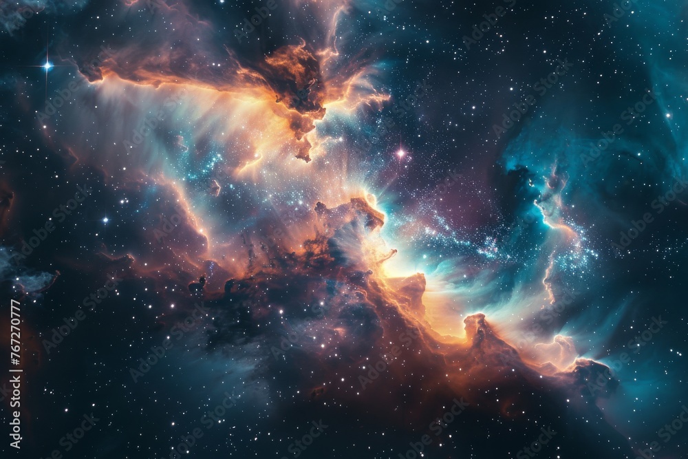 Vivid cosmic clouds and nebula formations surrounded by a myriad of ...