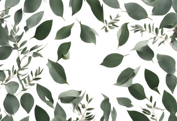 Wall Mural - Herbal eucalyptus leaves frame isolated on a white transparent background Greenery wedding simple m