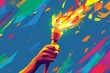 The hand holding the Olympic flame. A colorful illustration of the international sports games