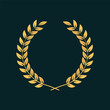 Vector golden laurel circular foliate laurel branches. Golden laurel wreath silhouette. Trophy crest. Greek gold branch award, winner round emblem