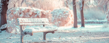 A Snow-laden Bench In A Secluded Park, The Quiet And Stillness Palpable,
