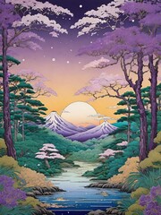 Wall Mural - landscape with trees and water