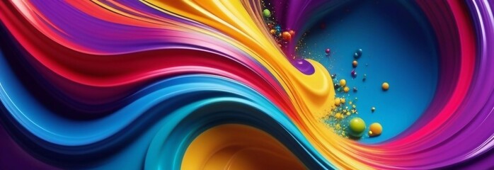Wall Mural - A juicy splash and collision of bright colors in smooth motion: a symphony of paint splashes. banner