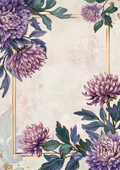 Wall Mural - A framed image of purple flowers with gold trim
