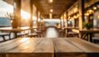 wood table top on blur restaurant interior background