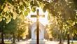the christianity cross of green leaves baptism easter church holiday background