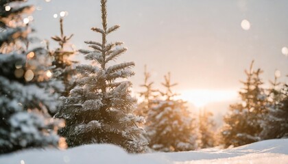 Wall Mural - beautiful festive background of christmas trees at night with snow with space for inscriptions or text