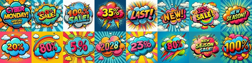 Wall Mural - Sale stickers pop art style. AI generated illustration