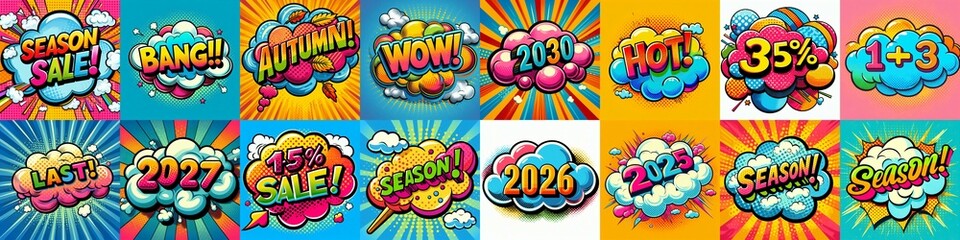 Wall Mural - Sale stickers pop art style. AI generated illustration