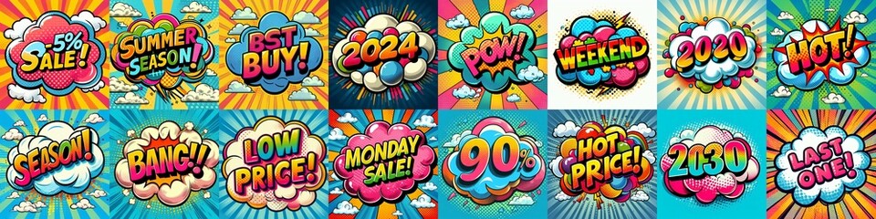 Sale stickers pop art style. AI generated illustration