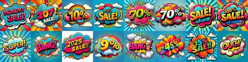 Wall Mural - Sale stickers pop art style. AI generated illustration