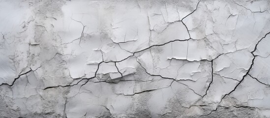 Wall Mural - A monochrome close up of a cracked white wall resembling a natural landscape with rock formations, creating a unique art piece