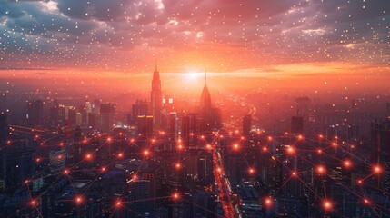 Poster - Global Connectivity: Network Hubs Illuminated at Dusk