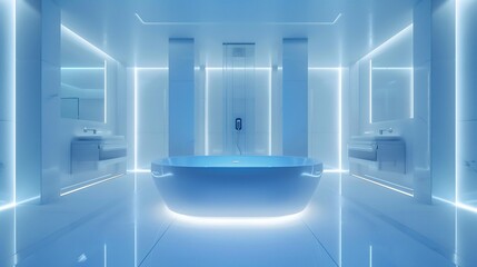 elegant white bathroom with luxury interior design and futuristic lighting concept creating a sleek and contemporary bright space