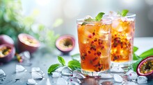 Passionflower Tea In A Glass Cup On A Table With Bokeh Background