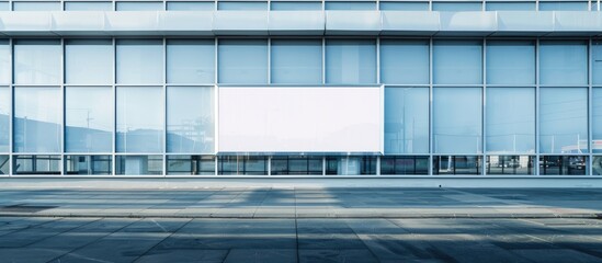 Wall Mural - Empty billboards on a glass wall outside a shopping plaza can be utilized for advertising purposes.