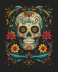 Sticker - Colorful Sugar Skull for Day of the Dead, Día De Muertos