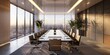 © ParinApril - Sleek and Minimalist Meeting Room with Panoramic City Views