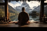 Fototapeta Do akwarium - Serena meditation in Cabana in the mountains., generative IA