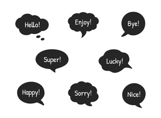 Wall Mural - hand-drawn doodle speech bubble frames. set of the black vector text boxes isolated on a transparent