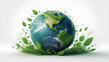 Wall Mural - Earth Day concept. Illustration of the green planet Earth on a white background created with generative ai.