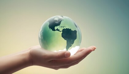 Wall Mural - Glass globe in hand, ecology concept, Earth Day created with generative ai.