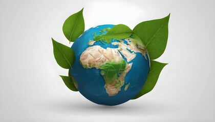Wall Mural - Invest in our planet. Earth Day concept background. Ecology concept. Design with globe map drawing and leaves isolated on a white background created with generative ai.