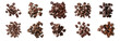 Various chopped dark chocolate pieces, cut out transparent