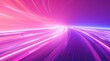 Concept de technologie futuriste, route à grande vitesse, fond sombre, traînées lumineuses violettes et roses, mouvement rapide, autoroute de l'information, image avec espace pour texte.