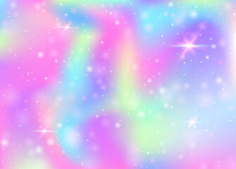 Wall Mural - holographic background with rainbow mesh. girlish universe banner in princess colors. fantasy gradie