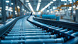 A empty conveyor belt in a factory, production lines idle, factories shut down and production halts concept.
