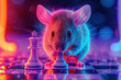 mystical chess encounter, neon mouse eating chess pieces