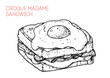 Croque madame sandwich sketch. Hand drawn vector illustration. not AI