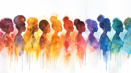 Wall Mural - A painting of a group of women with different colored hair