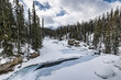 Snowy icy stream  on Rocky Mountain Trails during Winter 